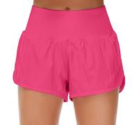 Origiwish - Women’s High Waisted Running Shorts With Lining - Quick Dry - Zip Pockets, Hot Pink, L