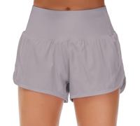 Origiwish - Women’s High Waisted Running Shorts With Lining - Quick Dry - Zip Pockets, Lavender Grey, S