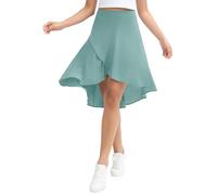 Origiwish Women's High Waist Flowy Midi Skirts Asymmetric Ruffle Hem High Low Skorts with Built-in Shorts, Light Blue Green, XL