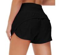 Origiwish Women's High Waisted Running Shorts with Liner Quick Dry Athletic Workout Shorts Zipper Pockets, Black, XXL
