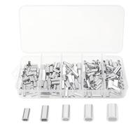 OriGlam 200pcs Aluminum Sleeves Clips, Aluminium Crimping Loop Sleeve Clip, Aluminum Cable Sleeves Clips for Wire Rope for 1.0-3.0mm Cable Line