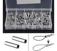 OriGlam 250pcs Single Barrel Crimp Sleeves Kit, Copper Barrel Crimp Sleeves Copper Tube, Fishing Line Leader Rigging Tackle, Wire Rope Tube Connector Kit for Leader Rigging