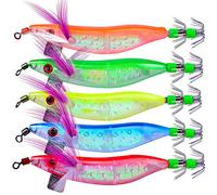 OriGlam 5pcs Luminous Saltwater Fishing Lures - Squid, Octopus, Bass Lures with Luminous Shrimp Baits for Freshwater and Saltwater