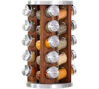 Orii 20 Jar Dark Acacia Wood Spice Rack with Spices Included - Rotating Tower Organizer for Kitchen Spices and Seasonings, Free Spice Refills for 5 Years (Dark Stained Acacia Wood)