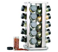 Orii 20 Jar Spice Rack with Spices Included - Revolving Tower Organizer for Kitchen Spices and Seasonings, (Stainless Steel)