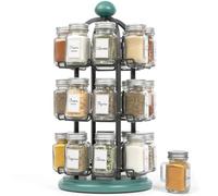 Orii Adrinova 24 Jar Rotating Spice Rack with Spices Included & 5-Year Spice Refill Program - Revolving Countertop Spice Rack with Glass Jars