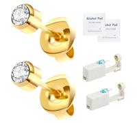 orilace 2Pcs Ear Piercing Kit - Self Disposable Piercing Gun Built-In Earring Stud Pain Relief at Home Piercer Kit Ease of Use Convenient Safe Operate 4mm, Plastic, Cubic Zirconia
