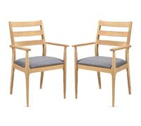 orillia oak wooden carver dining chairs with fabric seat in pair