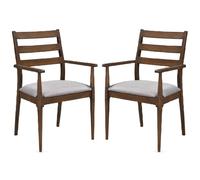 orillia walnut wooden carver dining chairs with fabric seat in pair