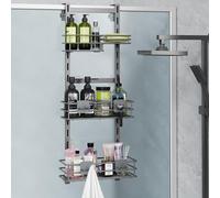 Orimade Over the Door Shower Caddy Adjustable 3 Tier Dark Grey,Bathroom Hanging Organizer Shelf Rustproof with 4 Hooks,Shower Basket with Soap Holder and Suction Cup