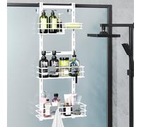 Orimade Over The Door Shower Caddy Adjustable 3 Tier White,Bathroom Hanging Organizer Shelf Rustproof with 4 Hooks,Shower Basket with Soap Holder and Suction Cup