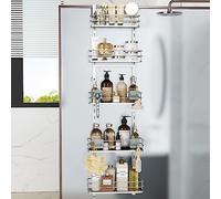 Orimade Over the Door Shower Caddy Adjustable 5 Tier Silver,Bathroom Hanging Organizer Shelf Rustproof with 4 Hooks,Shower Basket with Soap Holder and Suction Cup Bathroom