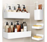 Orimade Shower Caddy-5 Pack Rustproof Bathroom Shelves No Drilling, ABS Plastic Shower Shelf Adhesive, Large Capacity,Quick-Dry,White