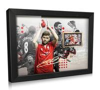 ORIMAMI Signed Soccer Steven Gerrard Poster Framed Photo Gift 8x6 Inches,with 1x35mm Film Mini Cell Display,Amazing Gifts for Liverpool Fans