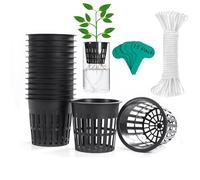 ORIMERC 15 Pack 4 inch Net Cup Pots with 15 feet Hydroponic Self Watering Wick for Aquaponics Buckets Insert Orchid Kratky Vegetable Garden Gardening Growing Netted Baskets Slotted Mesh Wide Lip Rim