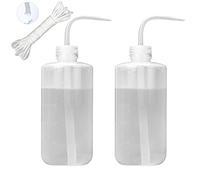 ORIMERC 2 Pack 500mL Watering Can with 15 feet Self Watering Wick Cord for Indoor Plants Succulent Cactus Plastic Squeeze Bottle Long Nozzle Waterer Bonsai Terrarium Orchids Seedling Lab Wash