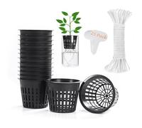 ORIMERC 25 Pack 3 inch Net Cup Pot with 25 feet Hydroponic Self Watering Wick & 25 Pcs Plant Label Aquaponics Mason Jar Insert Orchid Rimmed Netted Baskets Slotted Mesh Garden kratky Growing Vegetable