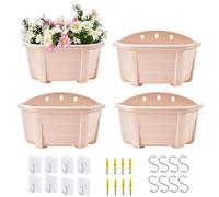ORIMERC 25cm 4 Pack Wall Hanging Planters Plastic Retro Style Railing Hanging Planters Plants Flowers Plastic Pots Baskets for Balcony Fence Garden Outdoor Indoor-Beige