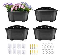 ORIMERC 25cm 4 Pack Wall Hanging Planters Plastic Retro Style Railing Hanging Planters Plants Flowers Plastic Pots Baskets for Balcony Fence Garden Outdoor Indoor-Dark Coffee