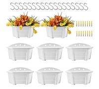 ORIMERC 25cm 8 Pcs Plastic Wall Plant Pots Vertical Garden Living Wall Mounted Window Hanging Basket Fence Planters Indoor Outdoor for Plants Flowers Herbs Holder with Drainage White