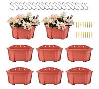 ORIMERC 25cm 8 Pcs Plastic Wall Plant Pots Vertical Garden Living Wall Mounted Window Hanging Basket Fence Planters Indoor Outdoor for Plants Flowers Herbs Holder with Drainage Brick Red