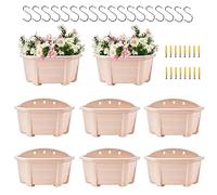 ORIMERC 25cm 8 Pcs Wall Hanging Planters Plastic Retro Style Railing Hanging Planters Plants Flowers Plastic Pots Baskets for Balcony Fence Garden Outdoor Indoor-Beige