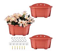 ORIMERC 25cm Wall Hanging Planters Plastic Retro Style Railing Hanging Planters Plants Flowers Plastic Pots Baskets for Balcony Fence Garden Outdoor Indoor -Brick Red