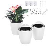 ORIMERC 3 Pack Self Watering Plant Pots Wall Hanging Basket Over Fence Planters Vertical Garden Hang Plastic Container Indoor Outdoor for Plants Flowers Succulent Living Herbs Holder White Medium