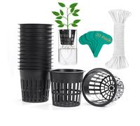 ORIMERC 4 inch Net Pots, 20 Pack Net Cups with 20 feet Self-Watering Rope&Plant Labels, for Hydroponic Aquaponics Kratky Orchid Vegetable Indoor Outdoor Growing Baskets Nursery Slotted Mesh BPA Free