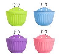 ORIMERC 4 Pcs Plastic Wall Plant Pots Vertical Garden Living Wall Mounted Window Hanging Basket Fence Planters Indoor Outdoor for Plants Flowers Kitchen Herbs Holder with Drainage Decor 4 Colours