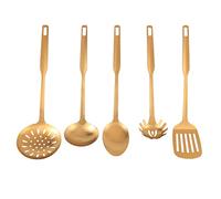 Orimommth 5-Piece Kitchen Utensil Set - Stainless Steel Cookware Set With Cooking Trowel, Soup Spoon, Rice Spoon, Solid Spatula, Slotted Spatula, Colander - Gold
