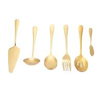 Orimommth 6-Piece Cutlery Set Serving Flatware Stainless Steel Silverware Set, Serving Utensil Set,Include Cake Server, Slotted Serving Spoon Gold