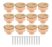 Orimommth Boho Rattan Drawer Knobs - 12 Pcs with Screws - Round Wooden Knobs - Natural - 4cm - Boho Style - Indoor Use