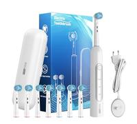 Orinatola Electric Toothbrush Electric Toothbrush Rotating Toothbrushes 3 Modes Rechargeable Spin Toothbrushes with 4 Round Brush Heads, Travel Case, 2 Minute Smart Timer, White