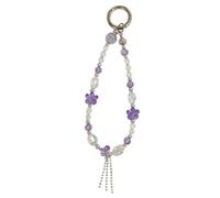 Orinavex Beaded Phone Charm Strap with Purple Butterfly Beads and Crystal Accents, Handmade Wrist Lanyard Chain with Silver Tassel, Elegant Accessory for Phone Case or Handbag