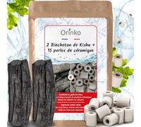 Orinko - 2 Authentic Kishu Binchotan Charcoal Water Filters (from Ubame Evergreen Oaks) and 15 Ceramic Beads for Tap Water Purification