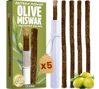 ORINKO 5 Bâtons de Siwak d'Olivier + 1 Étui - Miswak Brosse à Dents Naturelle Écologique et Vegan - Soin de la Bouche Traditionnel et Blanchiment des Dents