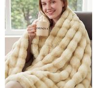 ORINOVA Batik Faux Fur Camel Rabbit Thick Bedspread for Sofa Living Room 50 x 152 cm Fluffy Bed Furry Blanket Soft Blanket Ideal Housewarming Gift 860 g/m²