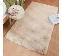 ORINOVA Beige Plush Faux Rabbit Shaggy Fur Rugs for Bedroom Small Shag Washable Fluffy Fur Rug for Living Room Fuax Sheepskin Rug 60x90cm Nursery Rectange Rugs