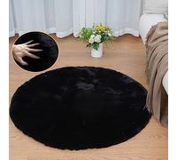 ORINOVA Black Rabbit Shaggy Fur Rug for Bedroom Washable Furry Circle Area Rugs for Living Room Kids Small Round Rug 90cm Nursery Rug