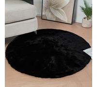 ORINOVA Black Round Plush Rugs for Bedroom Faux Bunny Fuzzy Washable Fur Area Rugs for Living Room Small Circle Nursery Rug 120cm Cute Room Decor