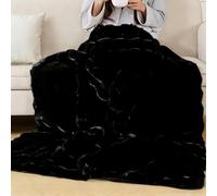 ORINOVA Faux Fur Black Thick Soft Throw Blanket 152x203cm for Bed Couch Gift Office Chair Bunny Faux Rabbit Fur Blanket Decorative Warm Throw Blanket 860 GSM
