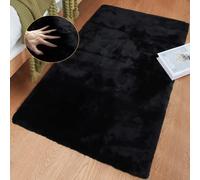 ORINOVA Faux Rabbit Fur Rug Machine Washable Area Rugs Black Fur Rug for Living Room Fuzzy Rugs for Bedroom Teen Room Decor Small Sheepskin 60x90cm Rectangle Rugs