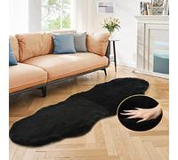 ORINOVA Fluffy Bedroom Rug, Black, 60 x 180 cm, Faux Fur Rug, Soft Living Room, Washable, Short Pile Fur Shape