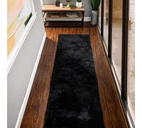 ORINOVA Fluffy Runner Black 60 x 240 cm Rug Bedroom Living Room Soft Washable Fur Rug Faux Fur Short Pile Rectangular