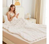 ORINOVA Light Beige Faux Fuzzy Fur Blanket Queen Size 229x229cm Ultra Soft Thick Fluffy Blanket Queen for Bed Couch Cozy Furry Home Decor 1000 GSM