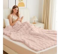 ORINOVA Pink Faux Fuzzy Fur King Size Throw Blanket 229x275cm Cozy Furry Throw Rabbit Fur Blanket for Bed Soft Fluffy Blanket King for Living Room Bedroom Home Gifts 1000 GSM