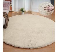 ORINOVA Round Rugs 240cm Shag Washable Fluffy Area Rugs for Bedroom Light Brown Beige Large Circle Faux Rabbit Shaggy Fur Rug for Living Room Nursery Rug