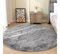ORINOVA Round Rugs 6ft Silver Grey Fuzzy Faux Sheepskin Washable Furry Fur Area Rugs for Bedroom Large Boho Circle Nursery Rug