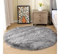 ORINOVA Silver Grey Furry Washable Faux Shaggy Fur Rugs for Living Room Small Circle Fluffy Sheepskin Fur Rug for Nursery Round Rug 5ft